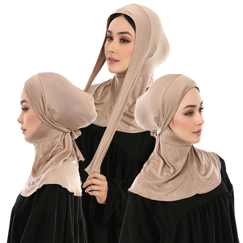 Laven Fashion Spring Summer Breathable Hijabs Long Instant Hijab Woman Full of Neck Ready to Wear Hijabs Tie Back Hats