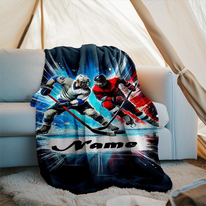 1PC Custom Name Hockey Players Action outdooor Flannel blankets Throw Blanket All-Season Throw Gift Bedspread for Couch, Bed, Camping Holiday Birthda