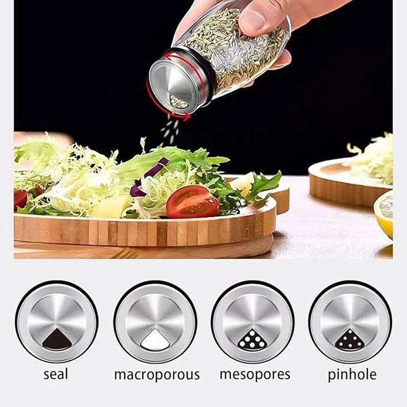 1/7pcs Spice Jar Glass Organizer Rotating Glass Seasoning Sugar Pepper Bottle Frame Salt Shakers Holder Kitchen Storage Rack