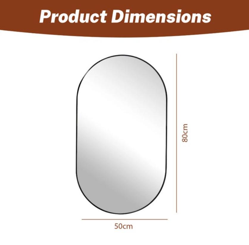 Modern Capsule Wall Mirror, Rounded Rectangle Bathroom Vanity Mirror, Horizontal Vertical Hanging, Black