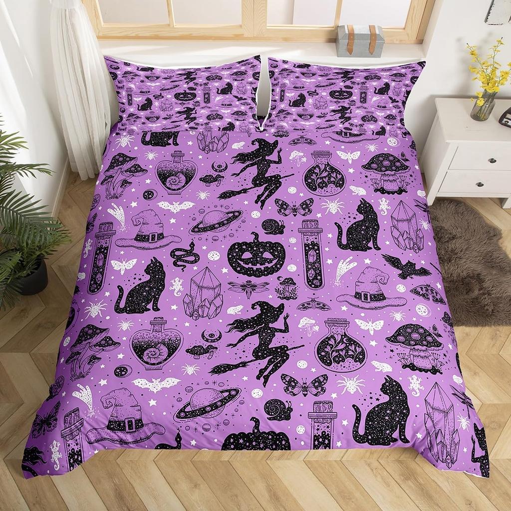 Comforter Cute Halloween Cat Mystery Castle Bedding Set For Kids Teen Microfiber Misty Forest Bat Queen Bedclothes