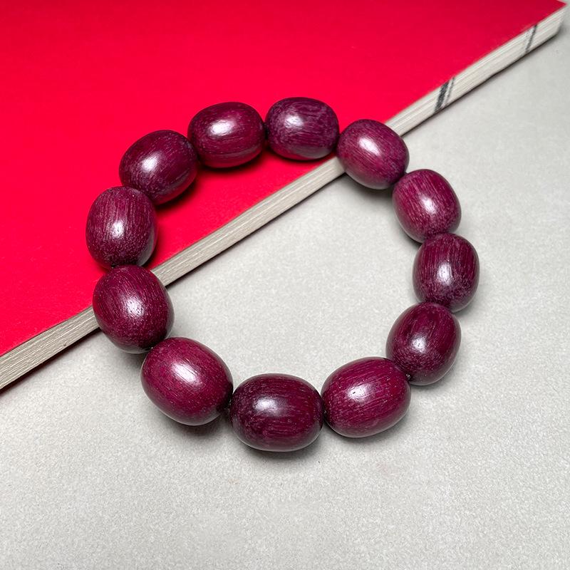 Bracelet Abaque Bois de Santal Rouge, Vert et Violet avec Perles de Jujube et Espaceurs Articulés en Bambou - Design Unisexe