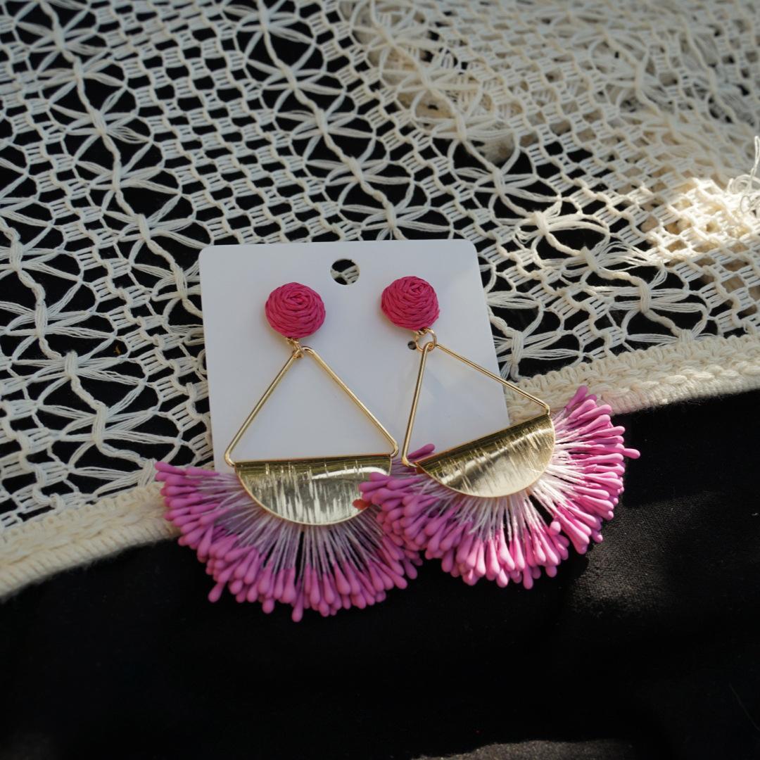 Japanese And Korean Bohemian Summer Beach Vacation Seaside Woven Big Earrings Women S Small Fresh Earrings Candy Color Color