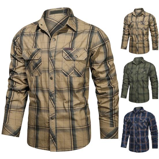 

Мужская осенняя рубашка с клетчатым принтом и пуговицами с лацканами, однобортный кардиган, теплая повседневная рубашка контрастных цветов, большие размеры, весенняя рубашка-карго для повседневной носки