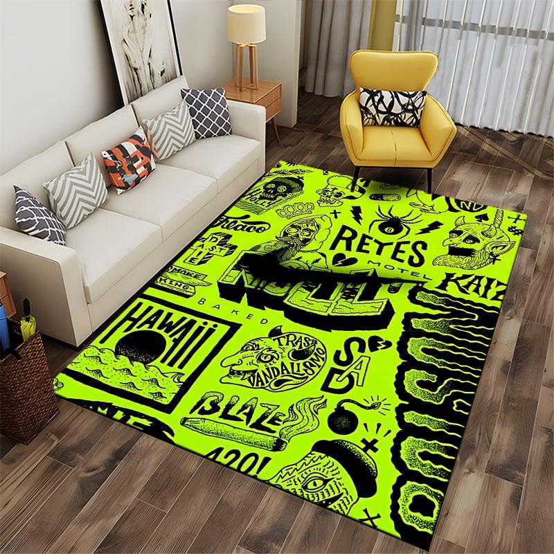Green Cartoon Punk Art Carpet Suitable As a Non-slip Mat for the Living Room or Bedroom Sofa