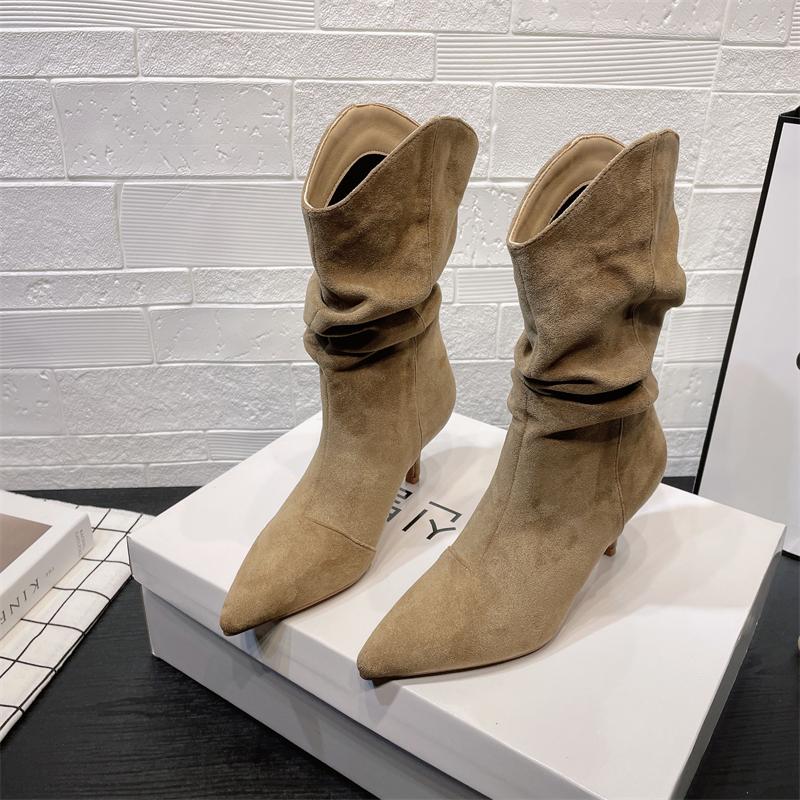 

Винтажные женские ботильоны с острым носком, осенние женские лаконичные ботильоны на высоком каблуке, слипоны, короткие женские боты 35