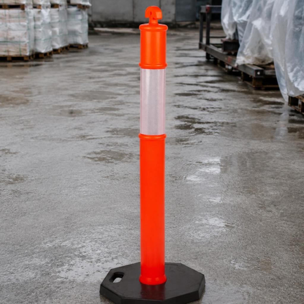 Traffic Warning Post with Weighted Base | Reflective Silver Band, Quick Setup Design, marker