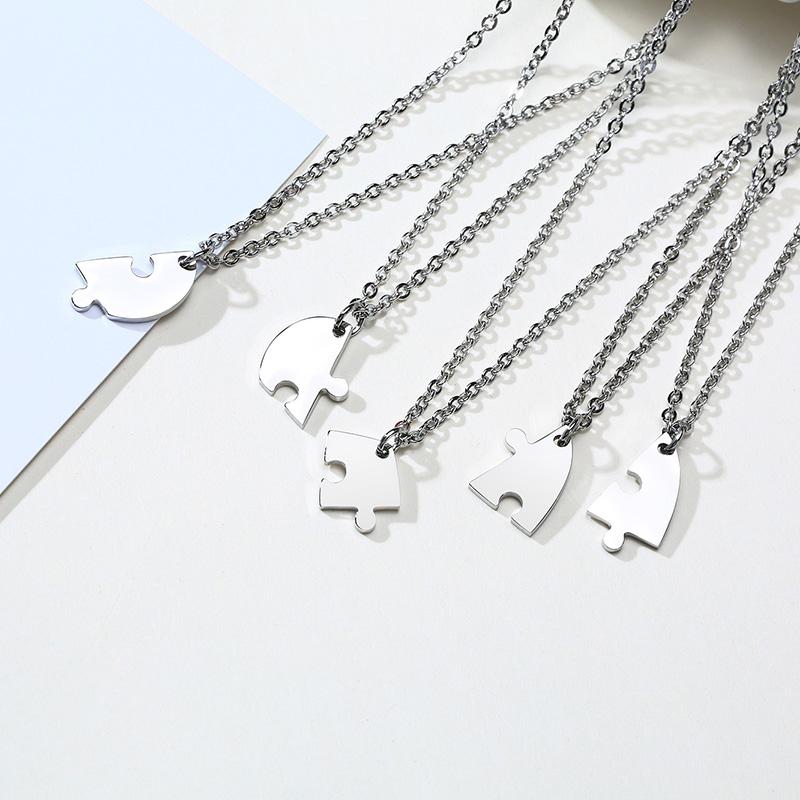 5 Pcs/Set Customize BFF Family Name Necklaces for Women Stainless Steel Love Heart Puzzle Pendant Friendship Gifts Jewelry