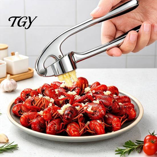 Non Stick Garlic Crusher Stainless Steel Press, Ergonomic Lever Heavy Duty Alloy Crusher, Effortless Mincing Manual for Kitchen Food Preparation Tool