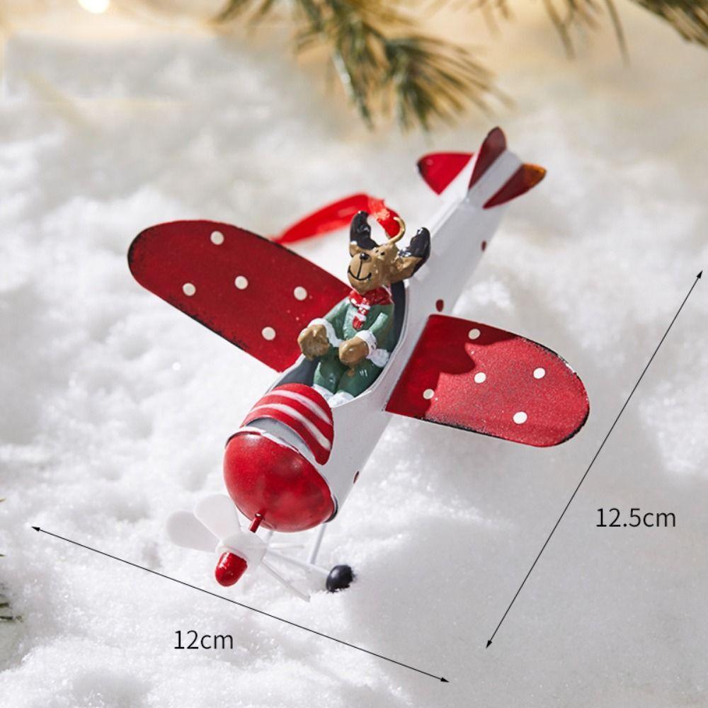 Iron Christmas Airplane Pendant Hot Air Balloon Santa Flying Plane Pilot Santa Ornaments Decorative Durable