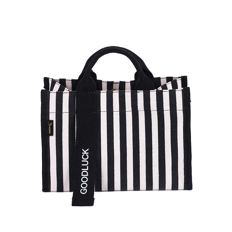 Drezm Korean Crossbody Tote - Small Square Canvas Striped Bag for Women