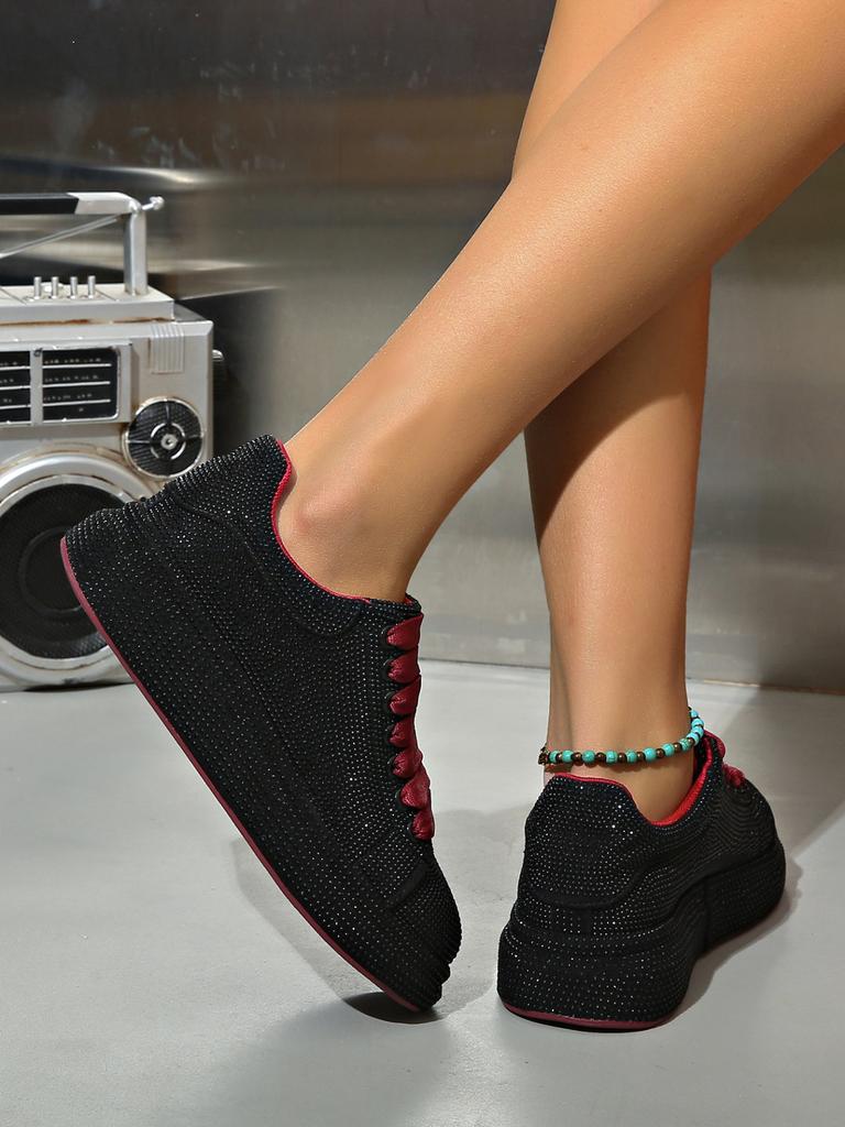 Fashion Luxury Rhinestone Sneakers Men's and Women's Casual Shoes Round Toe Lace-up Walking Shoes Crystal Designer Sneakers 8