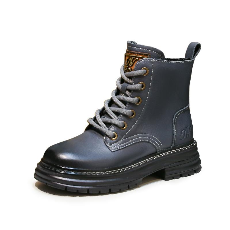 Martin Boots Women's Autumn and Winter, the New Super Soft First Layer Cowhide British Style Platform Internet Celebrity Velvet Short Boots Women's B