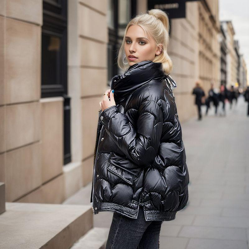 Women's Autumn and Winter Down Cotton Coat New Shiny No-wash Winter Short Cotton Coat Jacket Fashion Trend Thickened Small Cotton Jacket