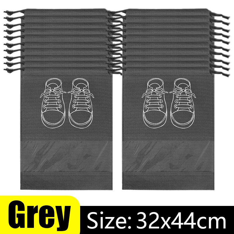 

30/1x Portable Non-Woven Cloth Shoe Bags Waterproof Dustproof Travel Shoe Storage Bag Hanging Drawstring Packing Pouch Organizer 1pc темно серый