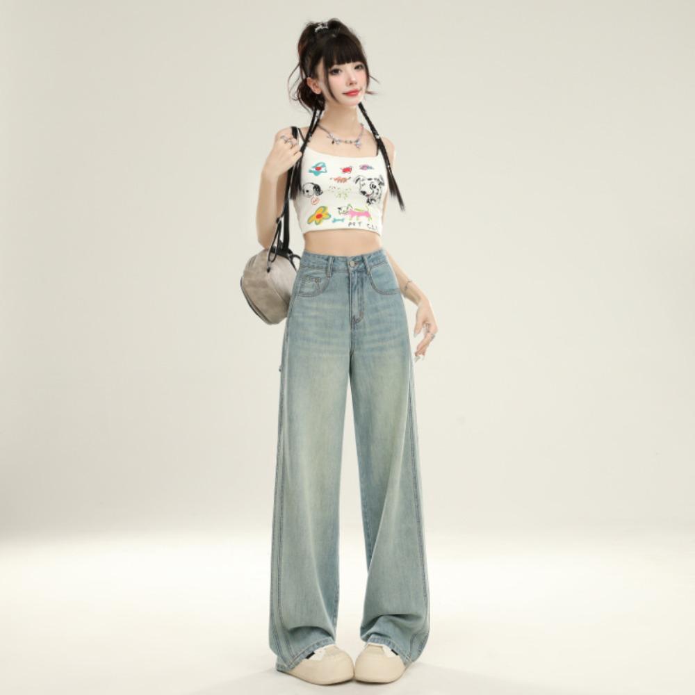 Women's High Waist Wide Leg Jeans Loose Fit Tencel Denim Pants Casual Long Trousers For Summer