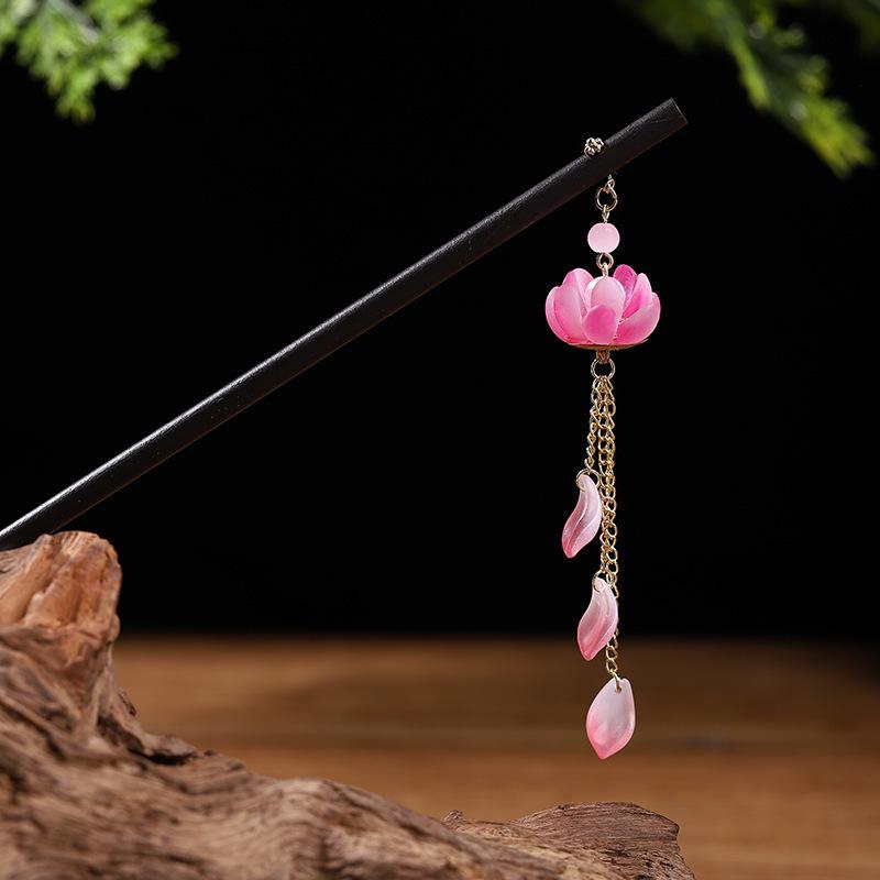 Ancient Style Ebony Imitation Wooden Tassel Hairpin - Hanfu Accessory for Women