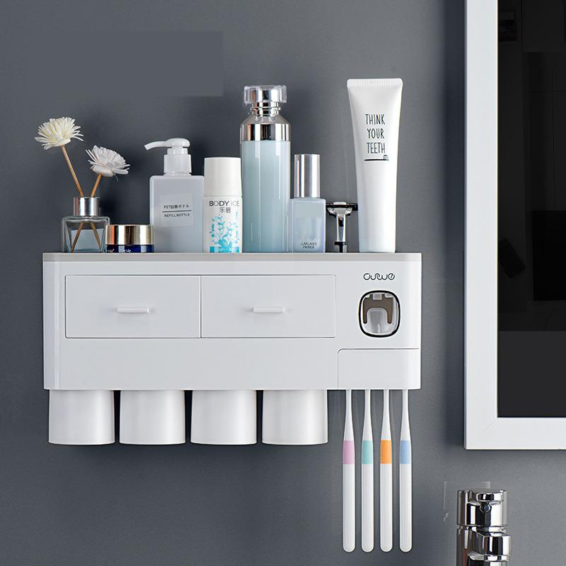 Toothbrush Holders Bathroom Decor with Toothpaste Dispenser, 2/3/4 Cups Toothbrush Holder Wall Mounted Bathroom Accessories