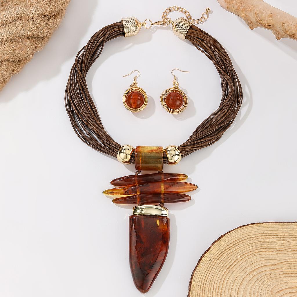 Set de Joyería Occidental Moda Irregular Turquesa Imitación Cuerda de Cera Collar Statement y Pendientes Accesorios de Fiesta para Mujer