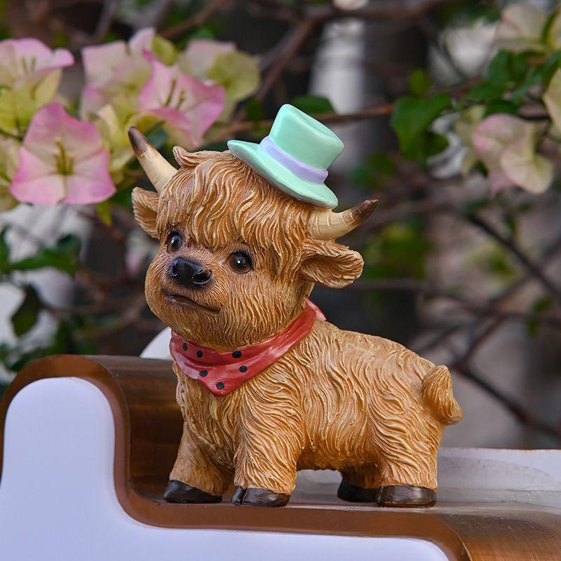 Cute Scottish Highland Cow Resin Figurine Adorable Home Decor Ornament for Halloween Christmas Desk Decoration Festive Gift