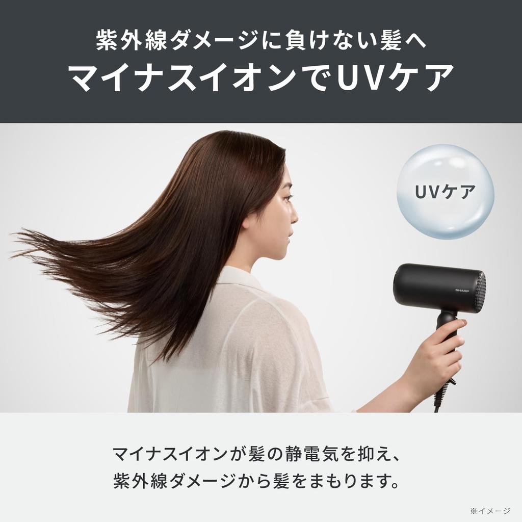 Sharp Dimple Flow Hair Dryer IB-P300-B Fast Drying Negative Ion UV Care Compact Storage Black