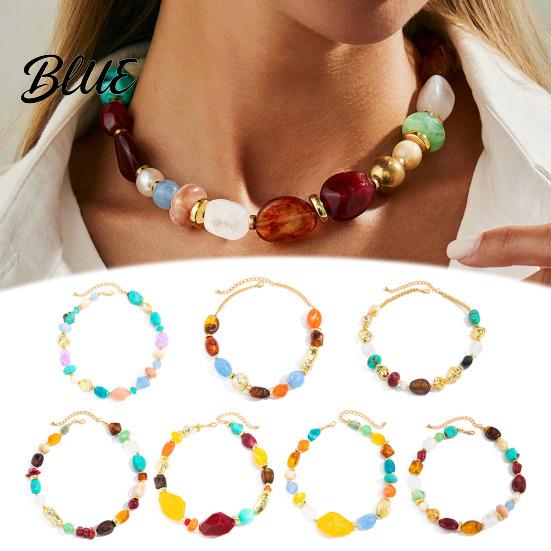 Casual Vacation Necklace Bohemian Necklace Colorful Resin Beaded Choker Retro