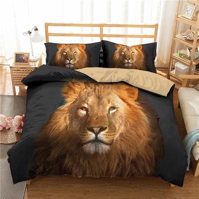 Löwen-Bettbezug-Set, Mikrofaser, Paar-Bettwäsche-Set für Jungen und Teenager, 3D-Tierdruck, Bettbezug mit afrikanischer Tierwelt