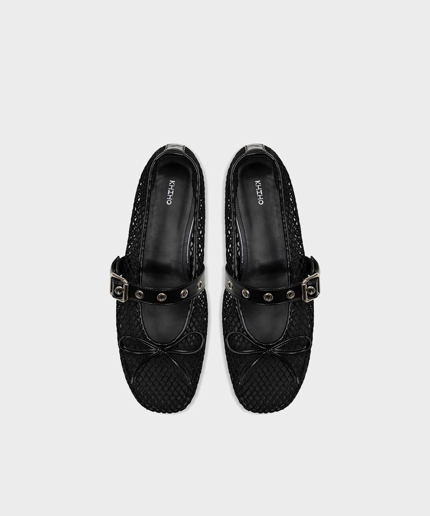 Khiho Mesh Buckle Strap Ballerina Flat Black