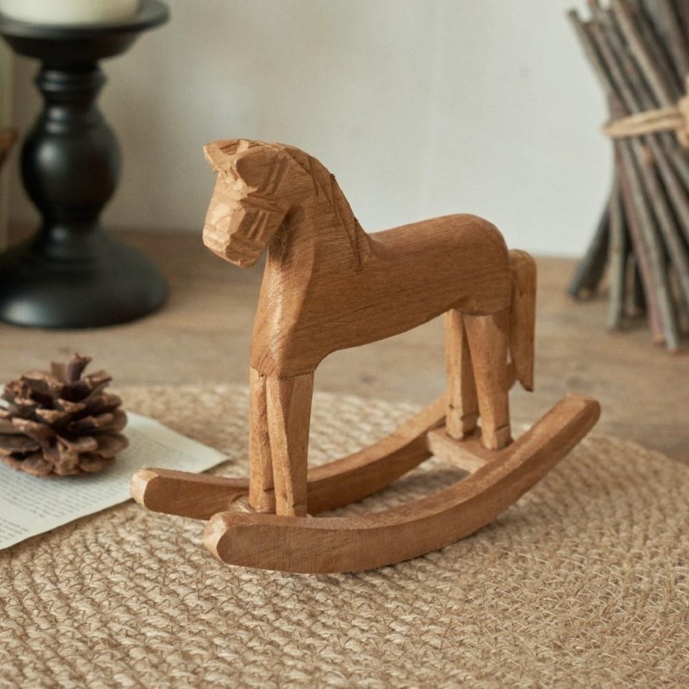 Ornament Hand Carved Wooden Horse Ornament Nordic Style Wooden Material Rocking Horse Creative Retro Commemorative Gift Gift