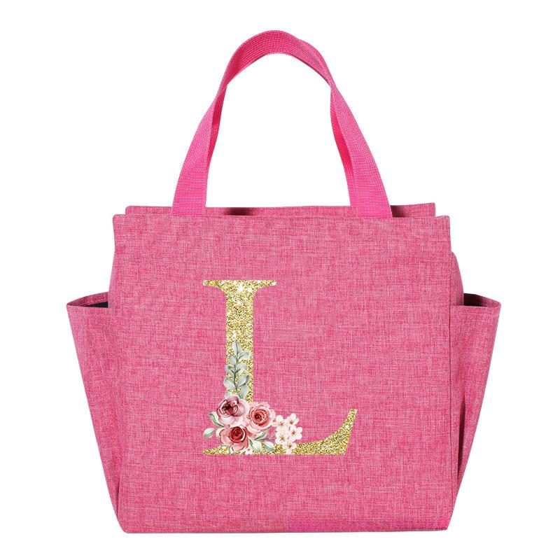 A~N Letter Printed Nylon Lunch Bag With Zipper Water-Proof Insulation Bag Ice Bag Suitable For Men and Women's Work Picnic Travel Practical Use