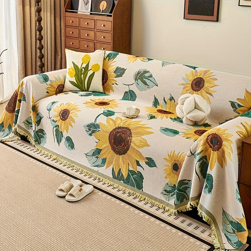

1pc Sunflower Pattern Sofa Towel All-cover Jacquard Sofa Throw Blanket With Tassels Couch Protector Four Seasons Universal S (70.87x51.18inch) бежевий
