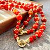 Vintage New Year'S Red Pigeon Blood Red Natural Chalcedony Agate Collarbone Chain Necklace