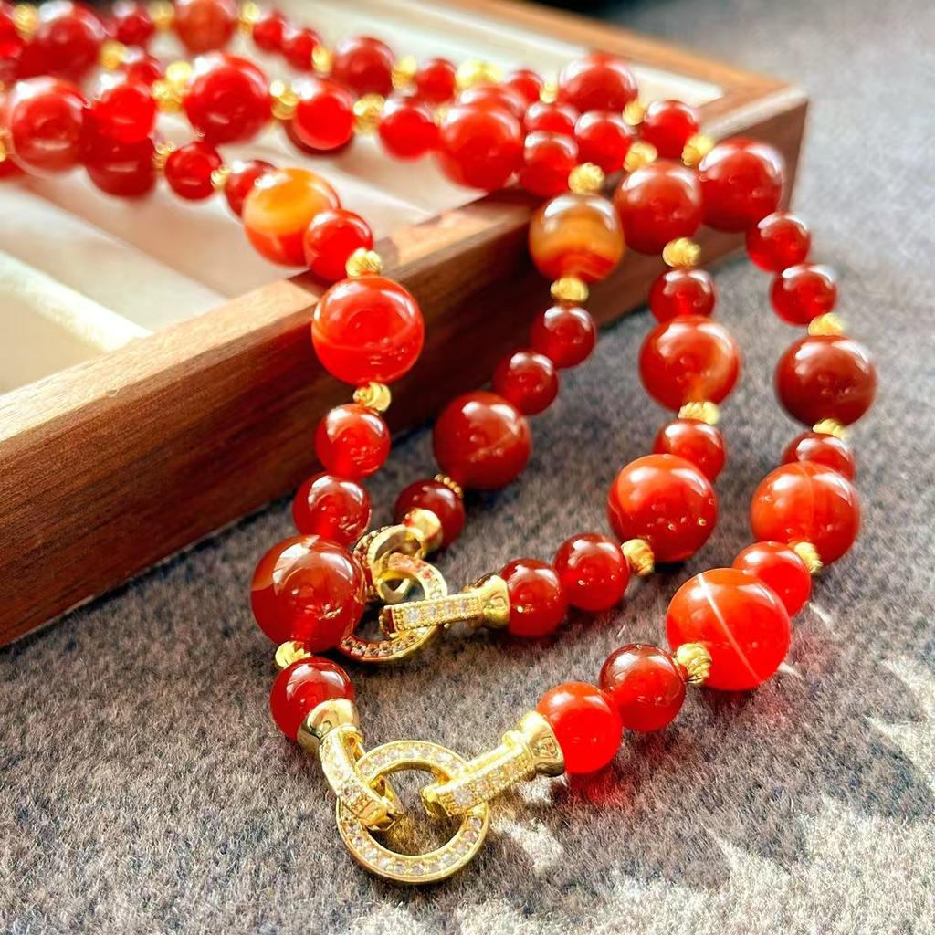 Vintage New Year'S Red Pigeon Blood Red Natural Chalcedony Agate Collarbone Chain Necklace
