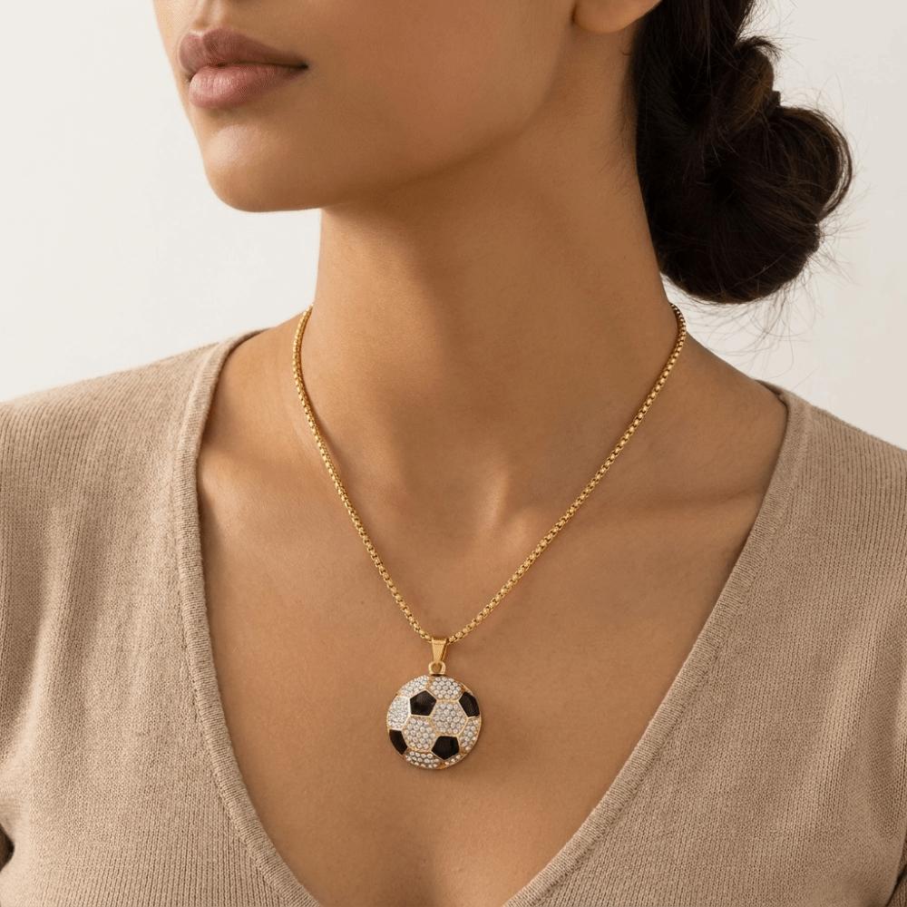 Jewelry Football Necklace Rhinestone Soccer Necklace Exquisite Football Pendant Choker  Gift