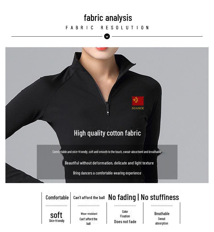 Women's Long Sleeve Zipper High Collar Latin Dance Tops for Autumn and Winter Training