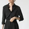 Unique Black Shirt for Women New Early Autumn Top Design Niche Sense Vertical French Stripe Shirt