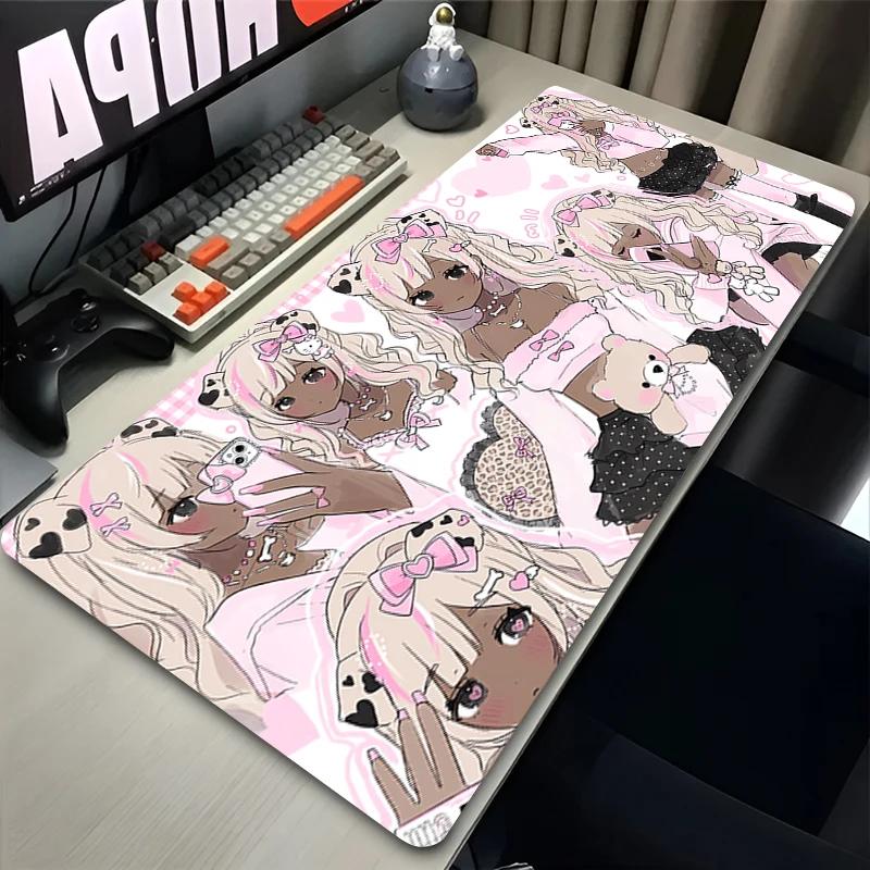 Mouse Pad Laptop Gaming Extended Desk Mat PC Kawaii Desk Accessories Mousepad Angel Anime Sexy Girls Keyboard Rug Pink Carpet