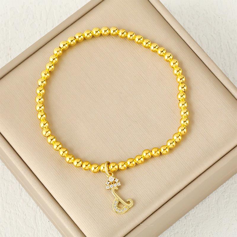 Fashion Round Bead 26 Crown Small Letter Bracelet Copper Plated Micro Inlaid Zircon High-end Jewelry