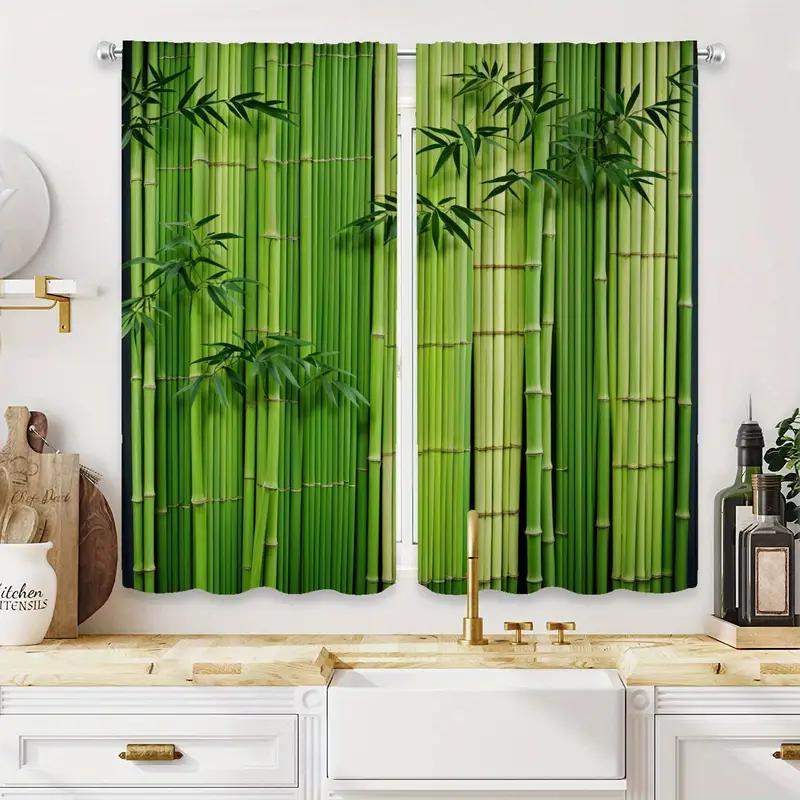 2pcs Lush Green Bamboo Printed Curtains, Designed for Light Filtering, Quality Material, Ideal for Zen Style Home Window Decorat