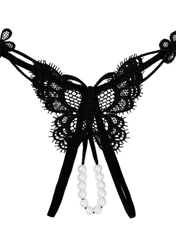 Fashion Sexy Lace Hollow Out Exquisite Embroidery Pearl Low Waisted Underpants Women's High Elastic Ultra Thin Thong 2CV6