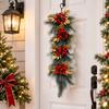 Snow Flocked Christmas Pine Garland Gold Leaves Red Berry Garland Christmas Swag  Door Hanging