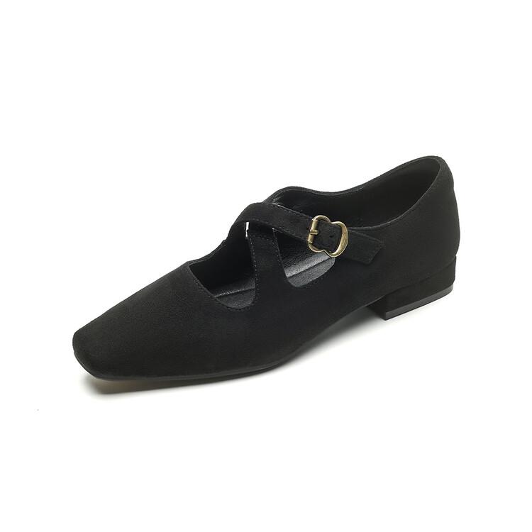 Fashion New Minimalist Retro Low Heel Round Toe Ballet Shoes Women's Belt Buckle Solid Color Breathable Mary Jane Single Shoe Size 35-43
