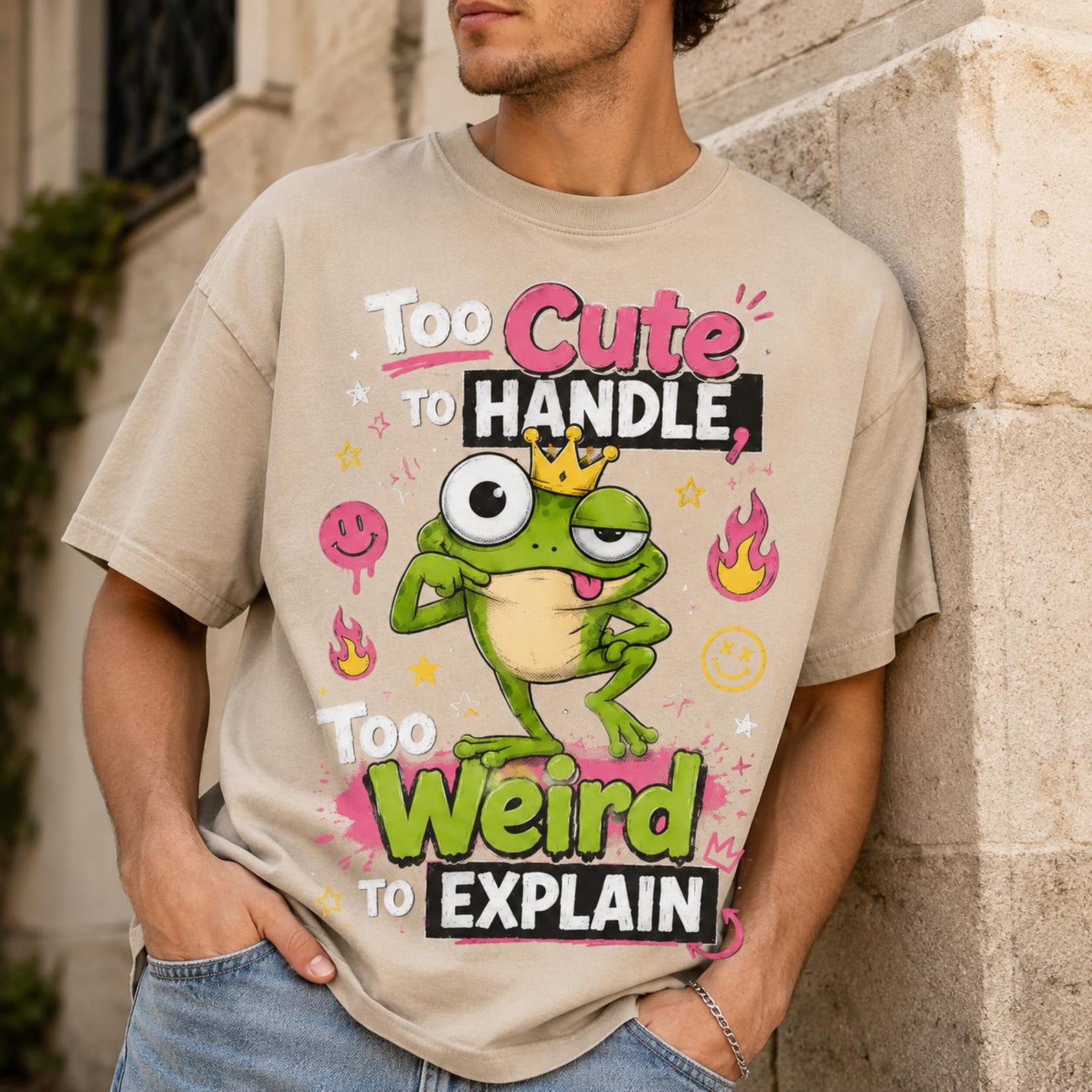 Too Cute To Handle Shirt, Funny Frog Graphic Tee, Too Weird To Explain Black Oversized T-Shirt, Cute Weirdcore Gift M
