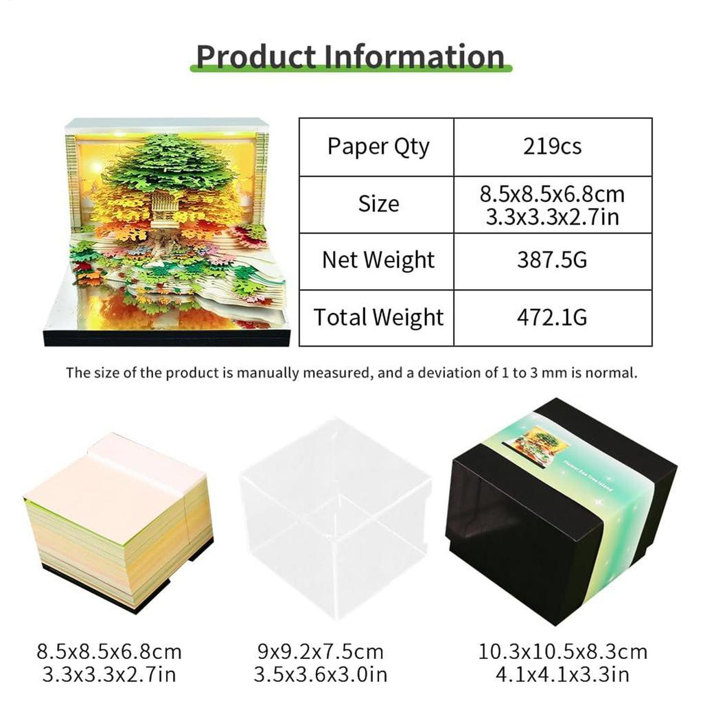 2026 3D Art Calendar Memo Pad 3D Tree Shaped Notebook Desk Calendar Tear Away Notepad Paper Sculpture Time Piece Calendar