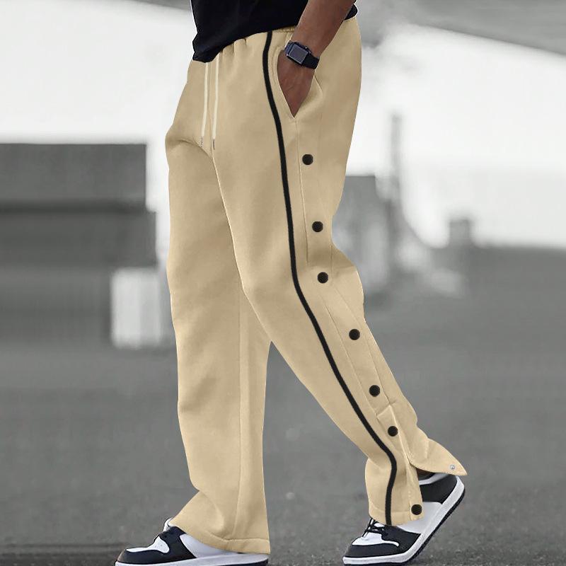Autumn New Men's Casual Versatile Sports Drawstring Leg Row Button Trousers Large Size Sweat Trousers Man