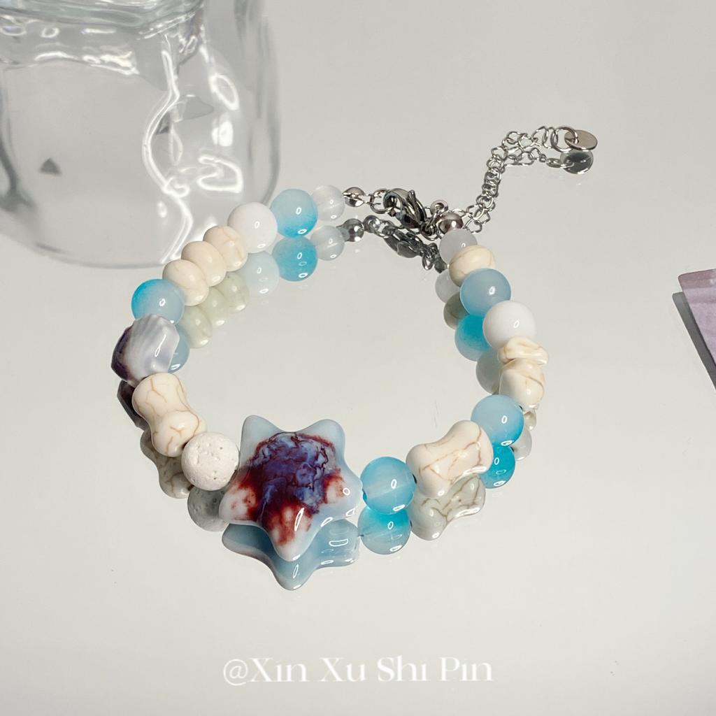 Retro court style fairy tale dream blue crystal bracelet niche design high luxury high-end sense beaded bracelet bracelet