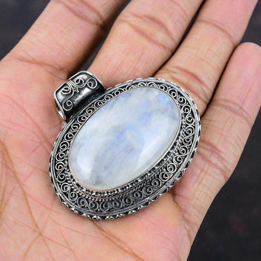 Colgante de piedra lunar arco iris colgante de piedra preciosa de alta calidad colgante de plata de ley 925 colgante vintage hecho a mano colgante de piedra lunar regalo de joyería para ella