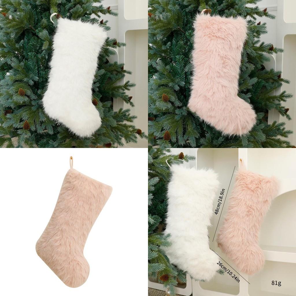 Decor Christmas Stocking Gift Bag With Long Plush Material For Family Gatherings
