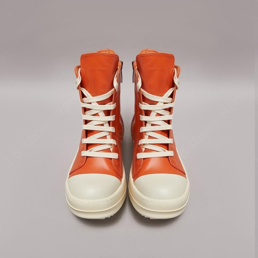 Ro Herrenschuh Orange Lederstiefel High Top Freizeitschuhe Rindsleder Sneaker Schnürschuh Klassisch Reißverschluss Damen Sneaker Rindsleder Stiefelette