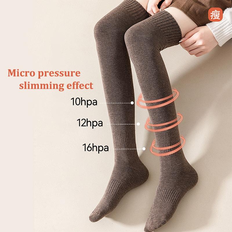 Calcetines largos y cálidos de invierno para mujer, de tubo grueso y alto, por encima de la rodilla, hasta la rodilla, de rizo, de color liso, gruesos, hasta la pantorrilla